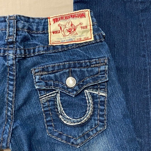 True Religion World Tour Denim Jeans Embellished Pockets Dark Wash Womens 27